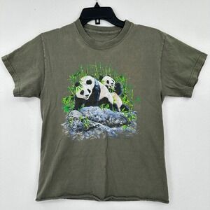 Vintage Panda Nature T-shirt Kids Size L Green Streetwear Cool Kid Zoo 90s‎ Y2K